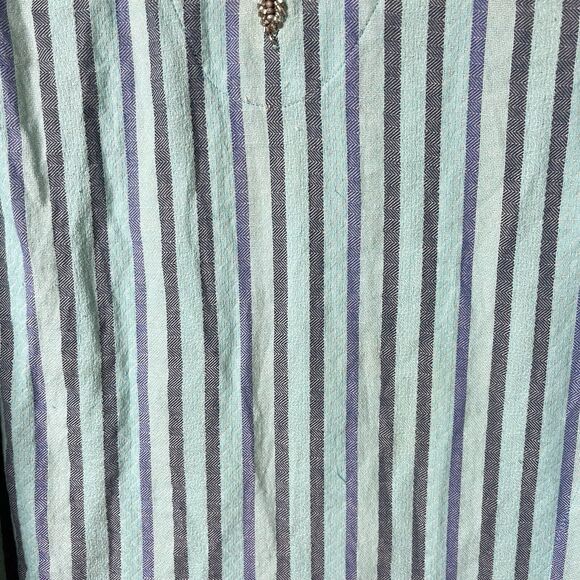 Soft Surroundings Womens Aqua Blue Striped Tortola Beaded V-neck Blouse Size S - Picture 8 of 10
